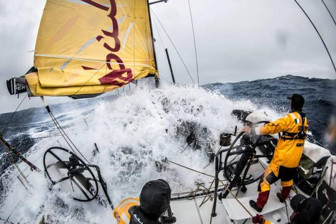 Onboard Abu Dhabi Ocean Racing - Justin Slattery drives Azzam under and through a wave in the Southern Ocean - Volvo Ocean Race 2015 © Matt Knighton/Abu Dhabi Ocean Racing